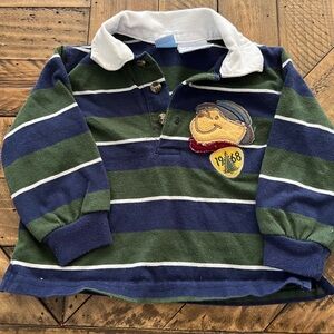 Striped Green and Blue Kids Polo Shirt, Vintage Disney, Winnie the Pooh